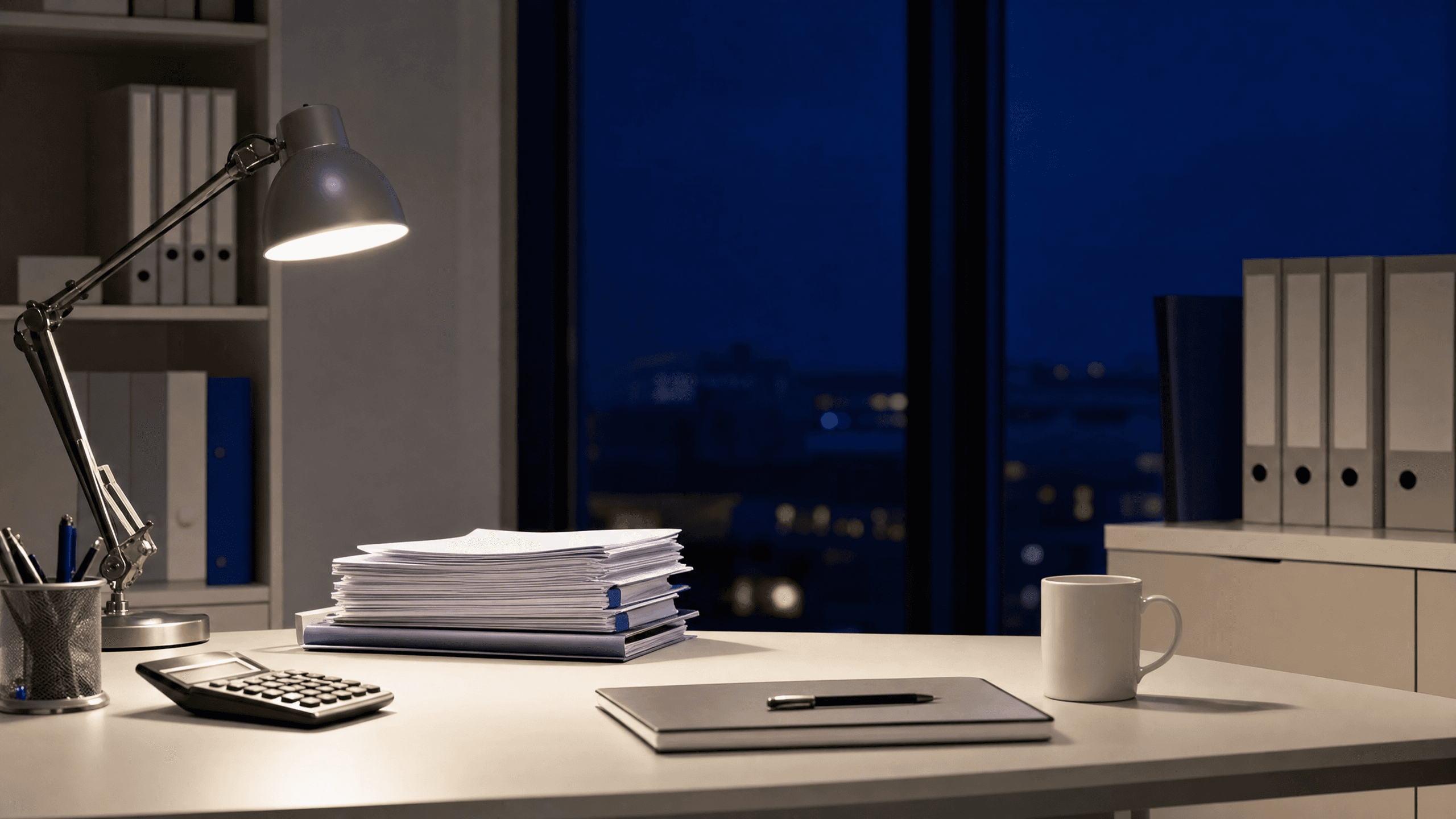 Bureau de gestionnaire de paie en fin de journée